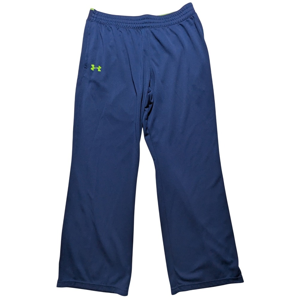 Under Armour Mens XL Navy Blue Lime Green Loose Fit Mesh Athletic Pants Joggers